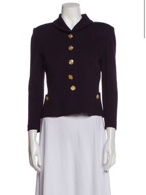 St. John Collection Deep Plum Knit Blazer with Gold Buttons